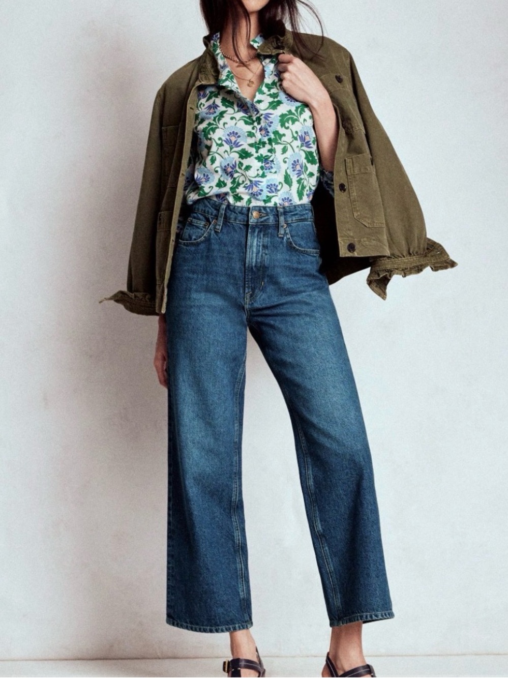Boden High-Rise Wide-Leg straight crop Blue Denim Jeans size 28 petite